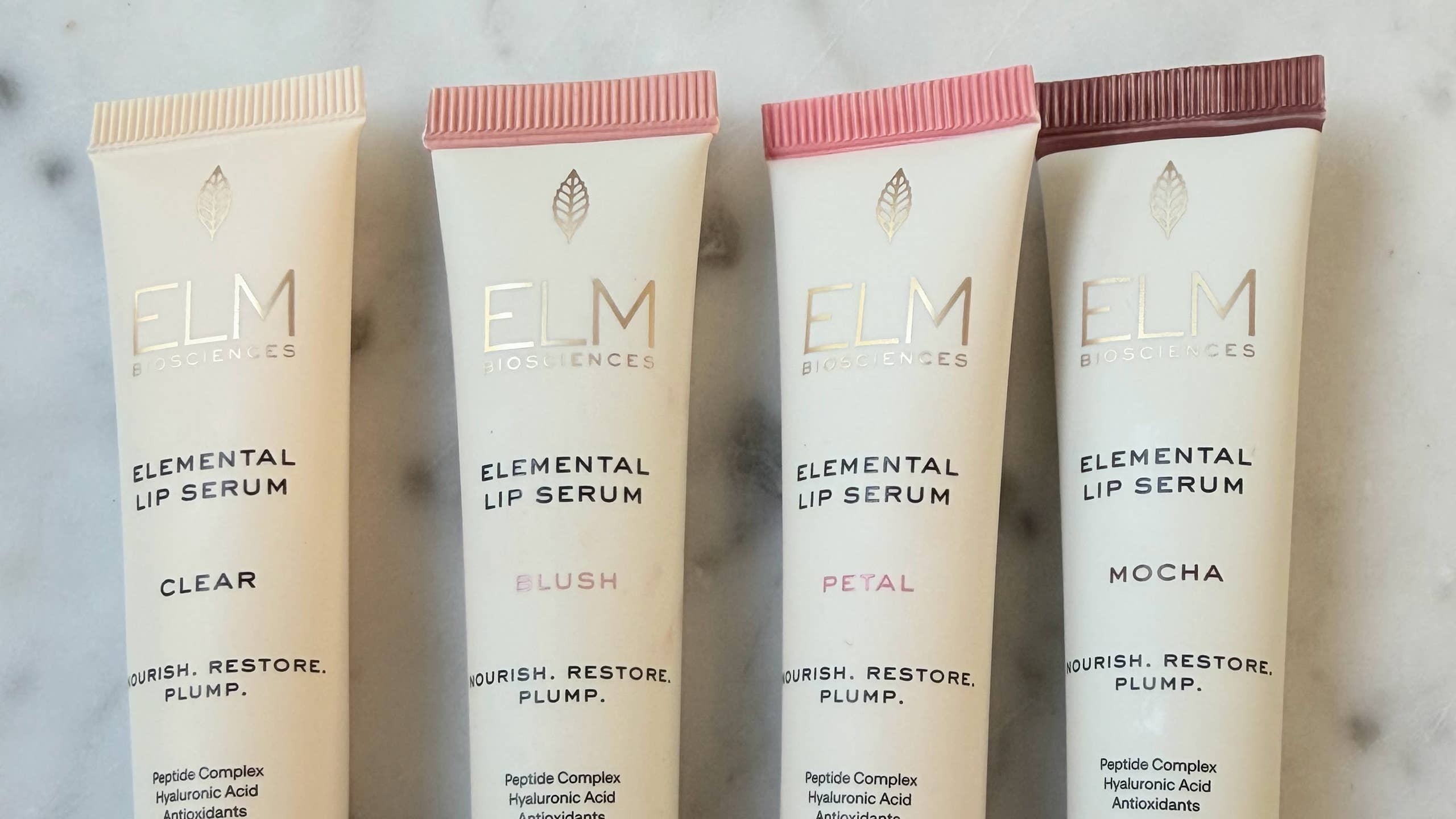 Elm Elemental Lip Serum 四款色号包装近景